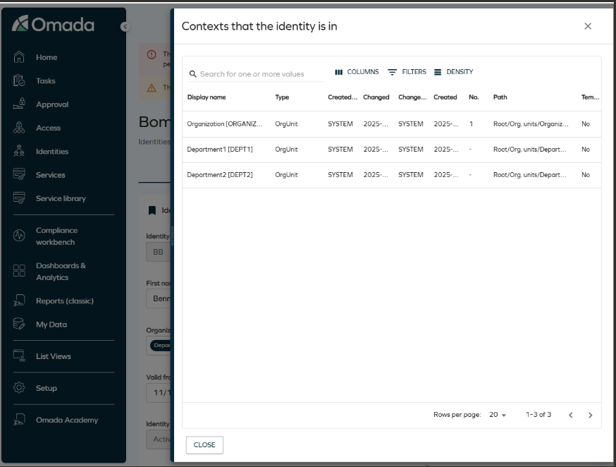 Referring option from the identity details page.